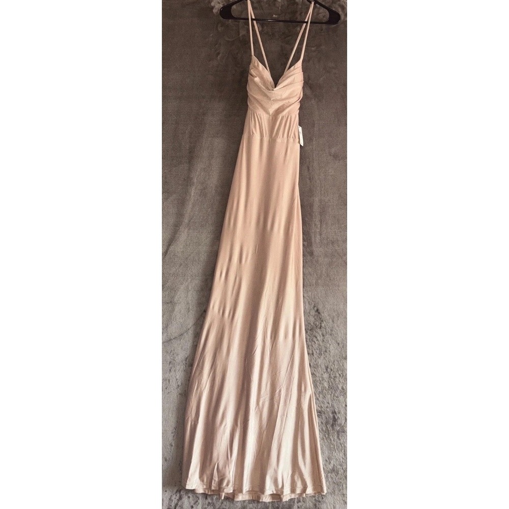 Windsor Bridesmaid Maxi Dress Womens Small Champagne Cowl Neck Strappy Sleeve